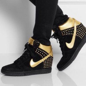 Nike Dunk Sky Hi Studded Hidden Wedge Sneakers Black Gold Metallic Studded 10.5
